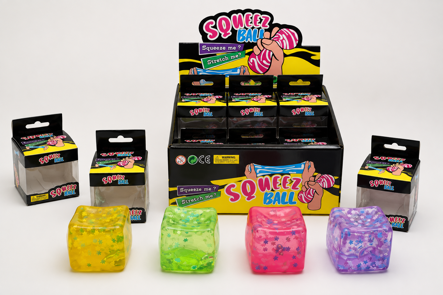 Slow-rise squishy wholesale samples in multiple colors with retail packaging for consistency evaluation