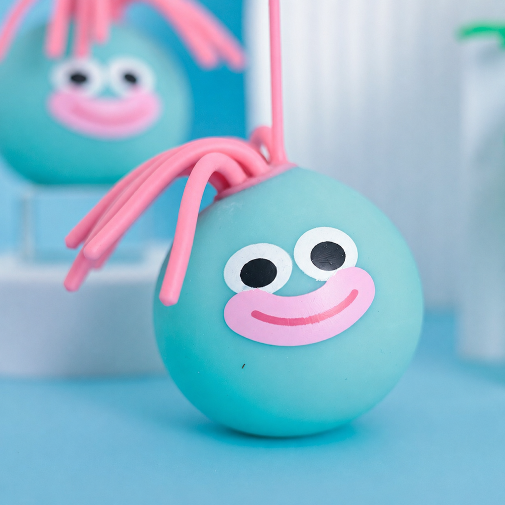 Blue Silly Hair Monster Squishy with stretchy pink hair