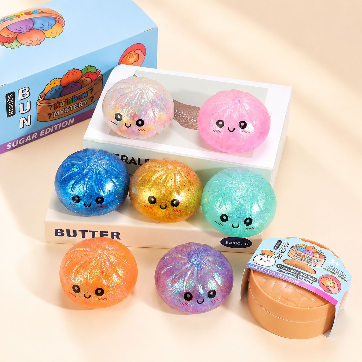 Rainbow Glitter Bead Dumpling Squishy