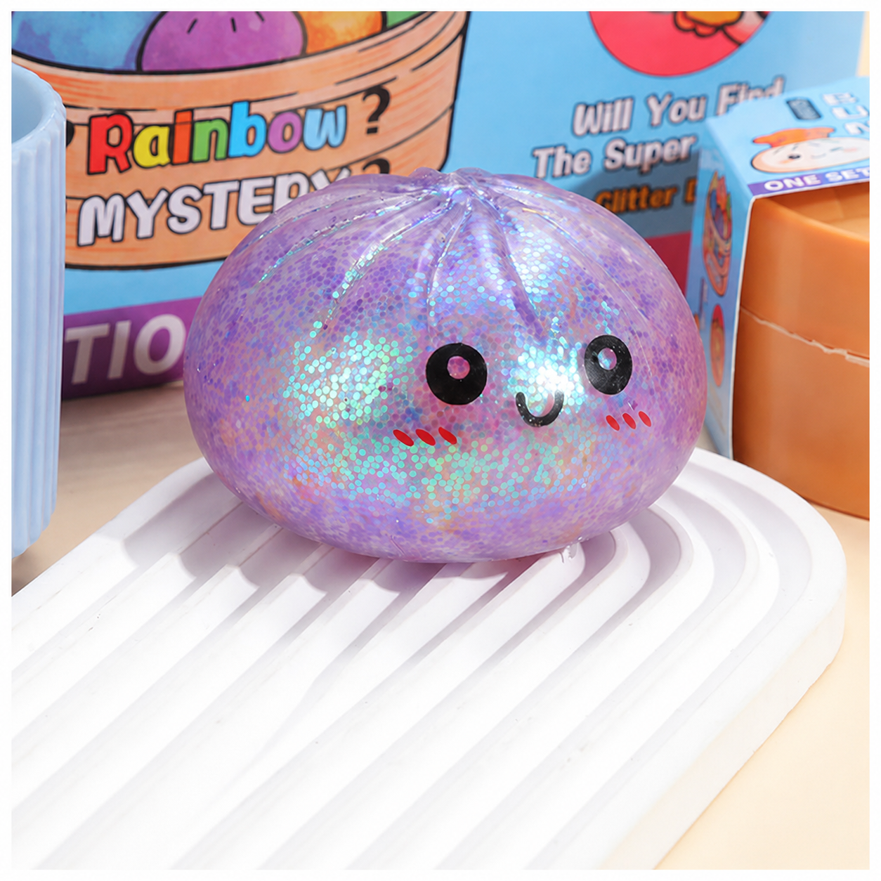 Rainbow Glitter Bead Dumpling Squishy view 4