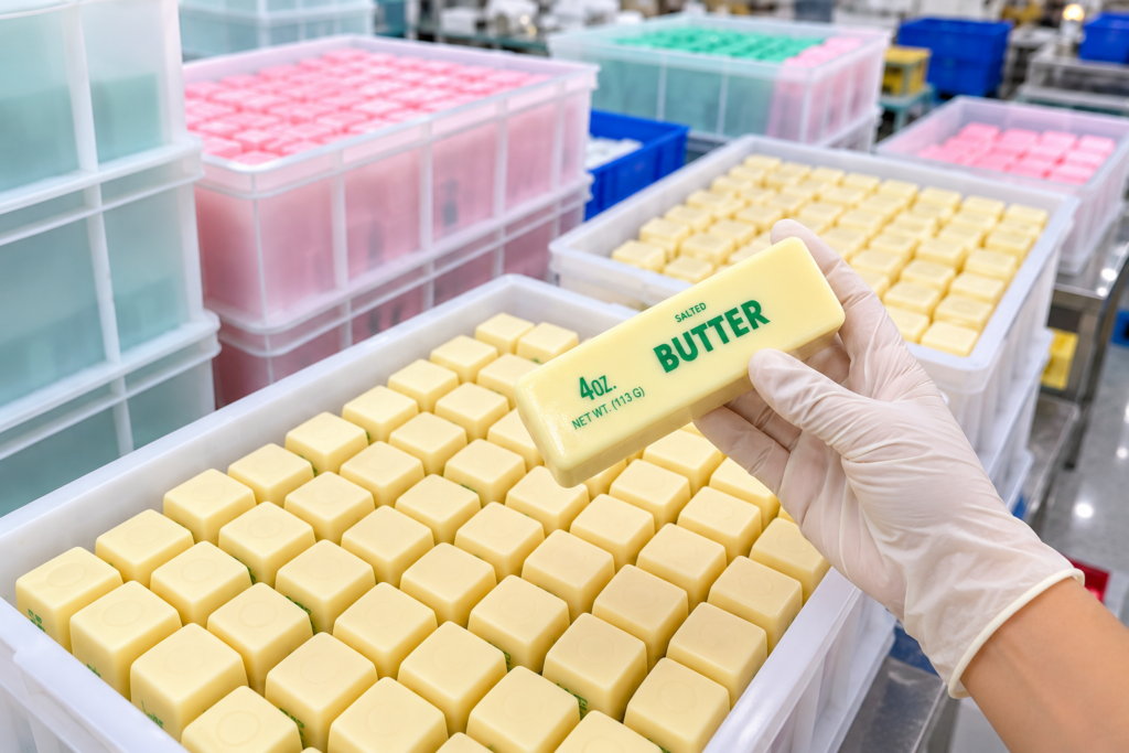 Licensed toys and original toy development with a butter squishy in factory production