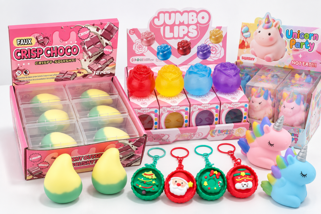 Wholesale novelty toys featuring squishy, fidget, seasonal and interactive toy assortments