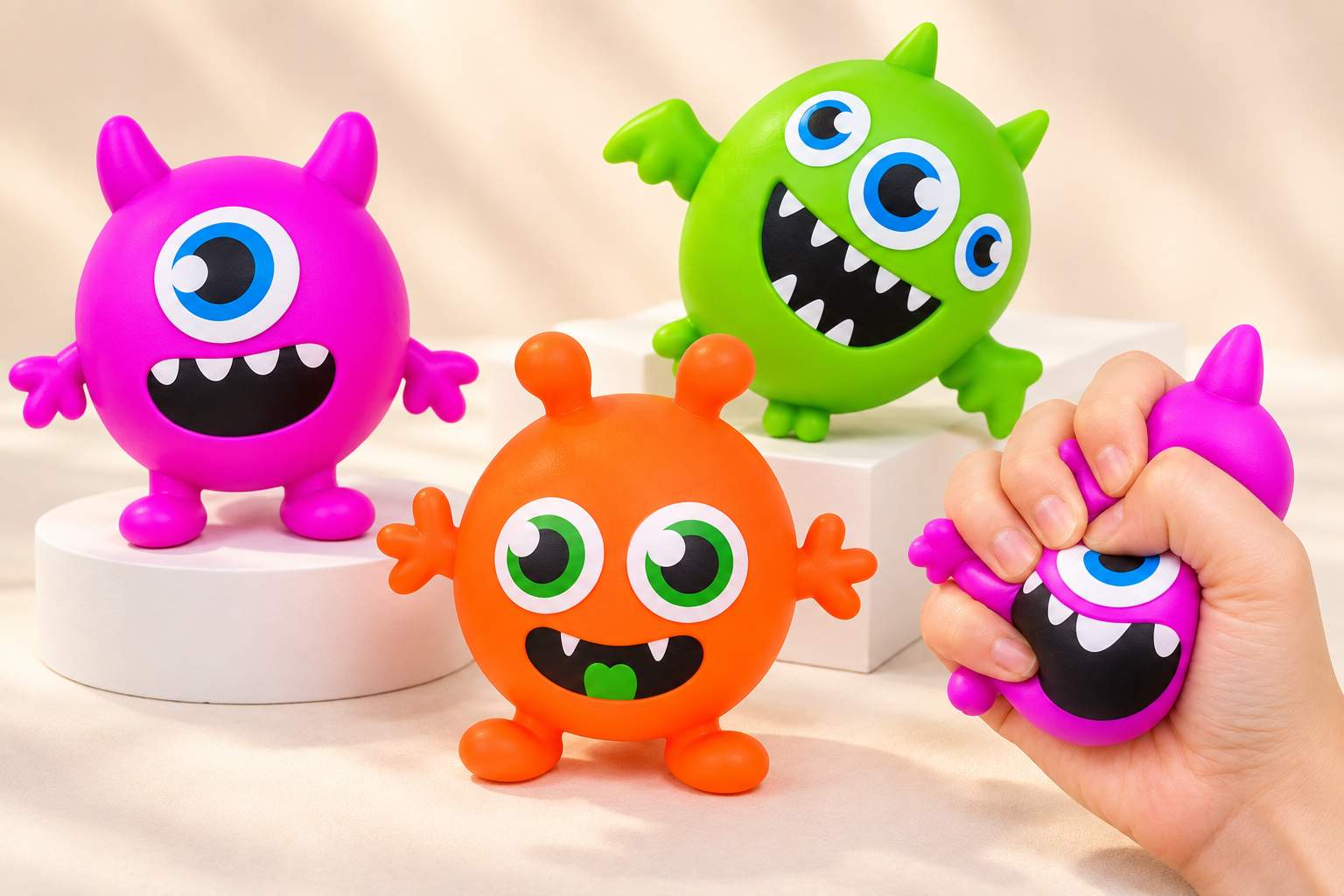 Funny face monster squishy toy collection in different colors and character designs