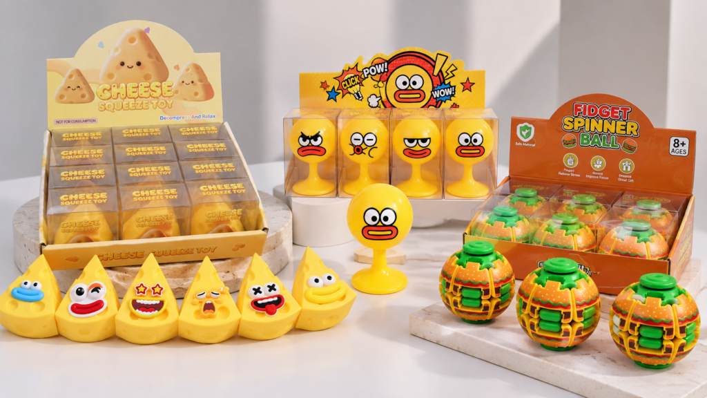 Novelty toy trends 2026 featuring squeeze toys and interactive fidget toys