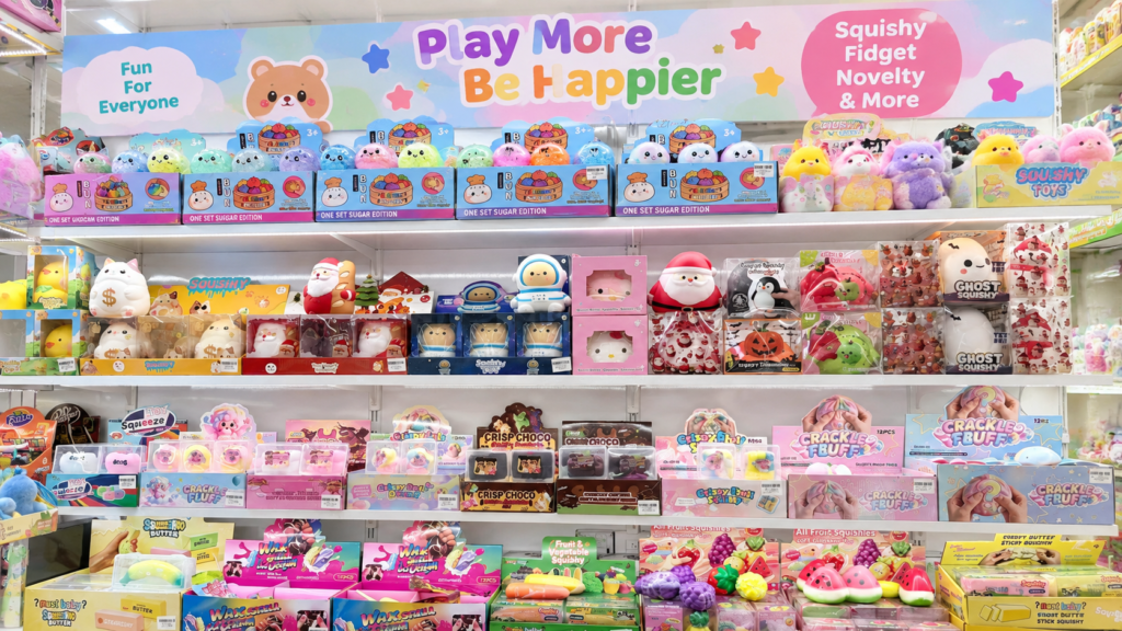 Trending toys to sell in 2026 displayed in a colorful retail toy assortment