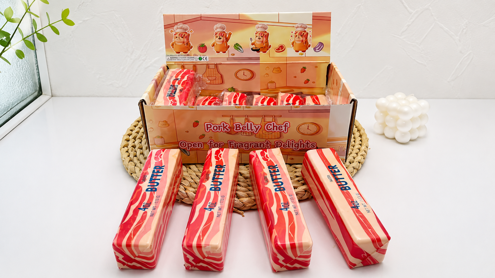 Squishy toy samples shown with retail display packaging for packaging fit and sample approval