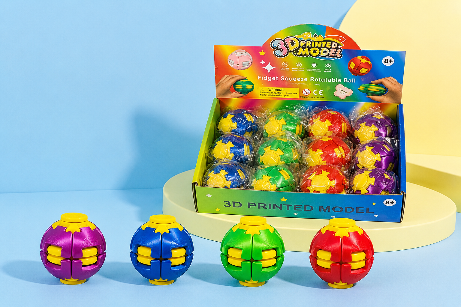Private label fidget toys in multiple colors with retail display packaging