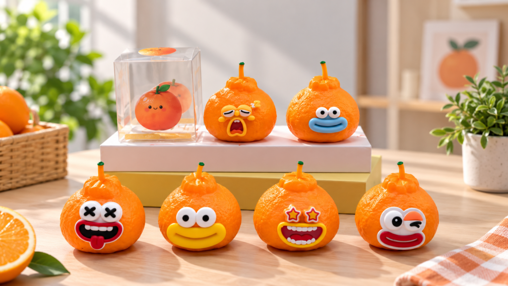 Custom squishy toys for retail in pink white and blue color variations