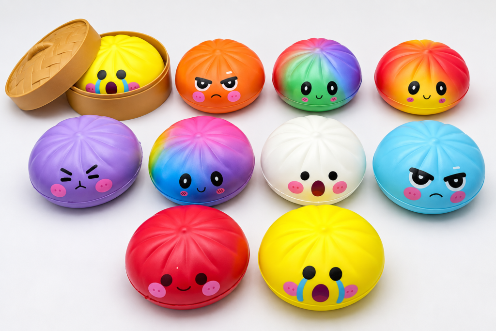 Bulk sensory toys assortment featuring colorful dumpling squishy toys
