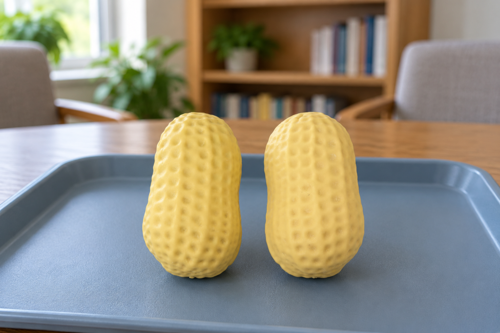 Adult day activity supplies with two yellow squeeze samples on an activity tray
