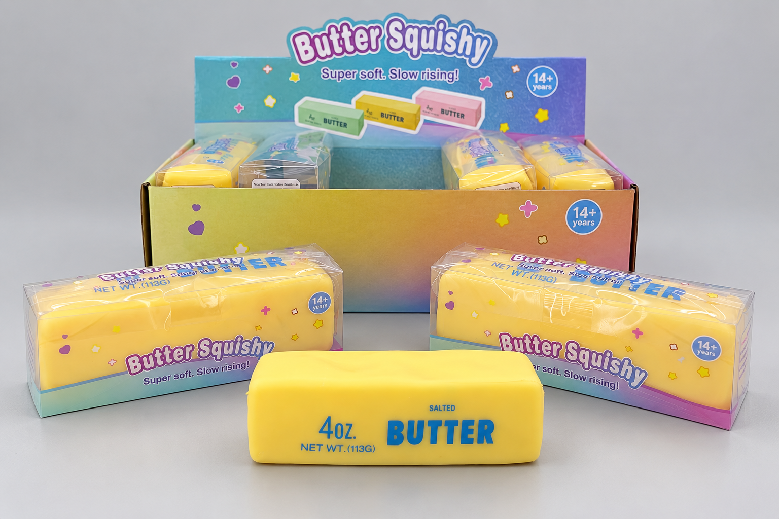 Squeeze toy manufacturer sample with individual packaging and display carton